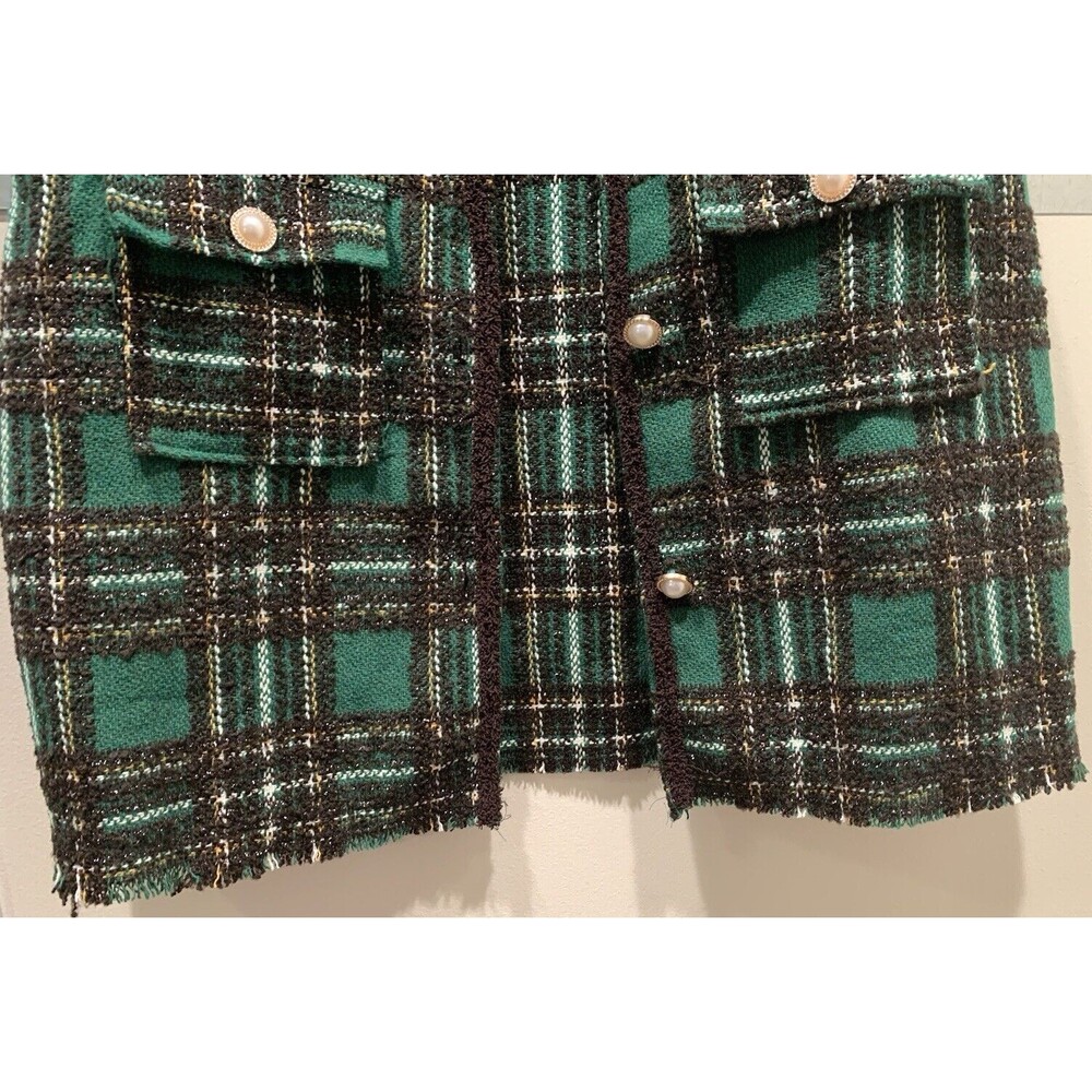 Spoon Jeans Green/Brown/Lurix Plaid Pearl Button Vest Women’s Size L NEW w/Tag - Picture 10 of 16